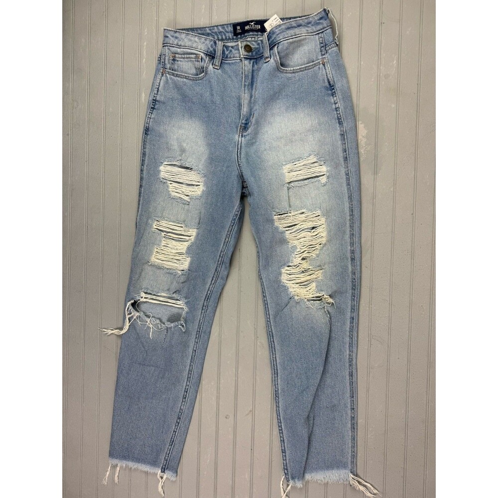 Hollister Size 3 Women Jeans Ultra Hi Rise Mom Jeans Stretch Distress Light Wash